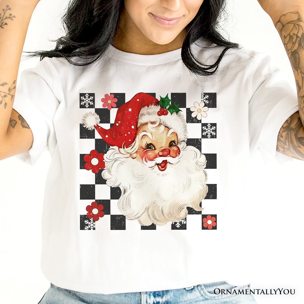 Checkered Santa Claus Vintage T-Shirt, Retro Merry Christmas Tee T-Shirts OrnamentallyYou 