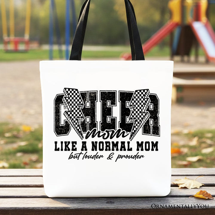 Cheer Mom Lightning Canvas Tote Bag, Cheerleader Retro Gift Shopper for Proud Sports Mothers Tote Bag OrnamentallyYou Black Handle 