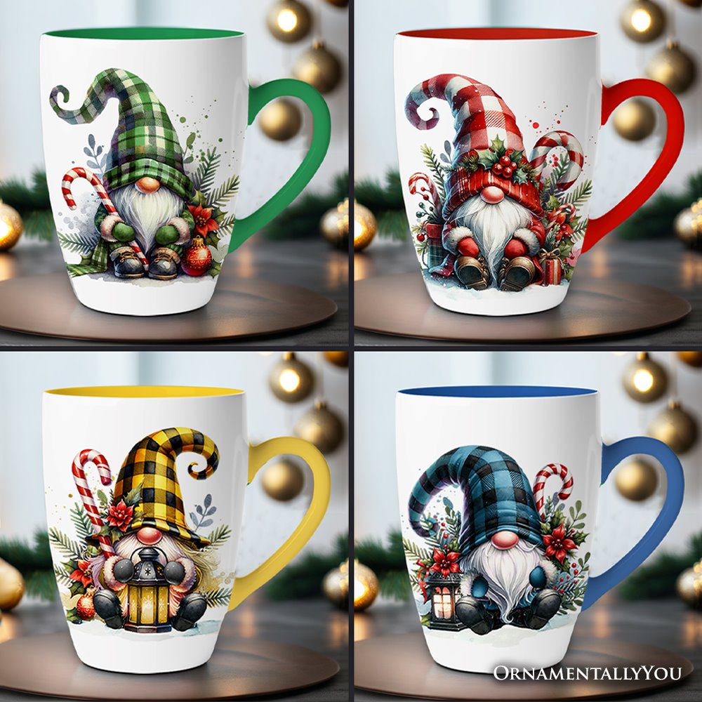 (Pre-Order) Cheerful Holiday Gnome Eclectic Ceramic Mug Set of 4, Christmas Coffee Cups for a Tableware Gift Mug Sets OrnamentallyYou 