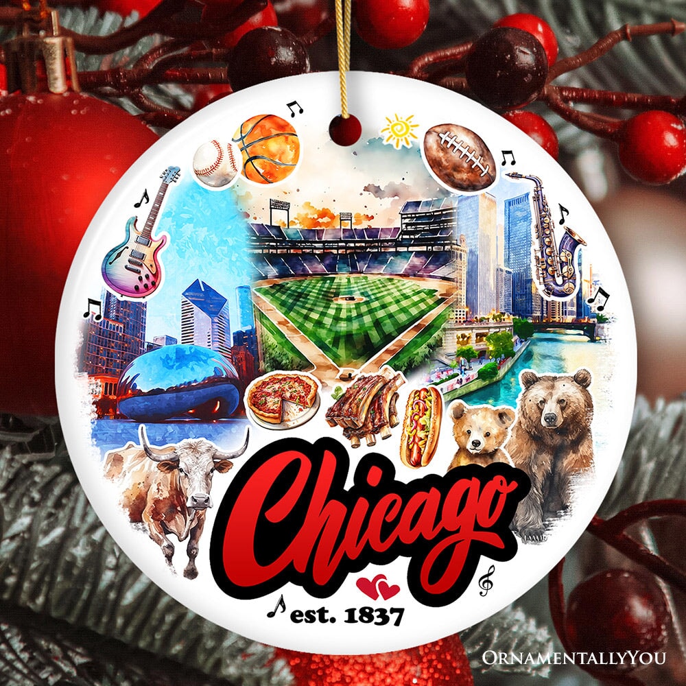 Chicago City Artistic Ornament, Illinois Souvenir and Christmas Gift Decoration Ceramic Ornament OrnamentallyYou Circle 