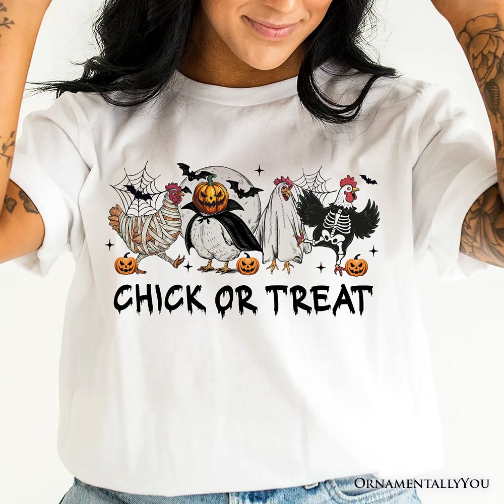 Chick or Treat Spooky T-Shirt, Halloween Chicken Tee for Country Life Enjoyers T-Shirts OrnamentallyYou 