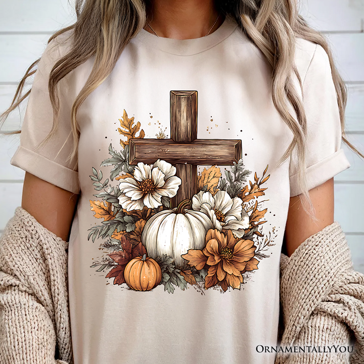 Christian Floral Pumpkin Cross T-Shirt, Boho Religious Fall Tee