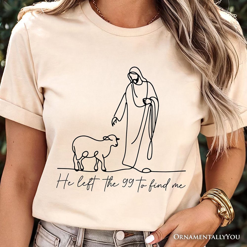Christian Minimalist Line Art T-Shirt, He Left the 99 to Find Me Bible Verse Faith Tee T-Shirts OrnamentallyYou 