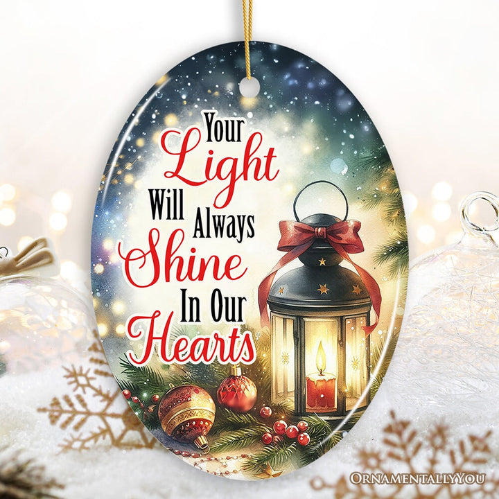 Christmas Lantern Light in Our Heart Ornament, Eternal Shine Memorial Gift Ceramic Ornament OrnamentallyYou Oval 