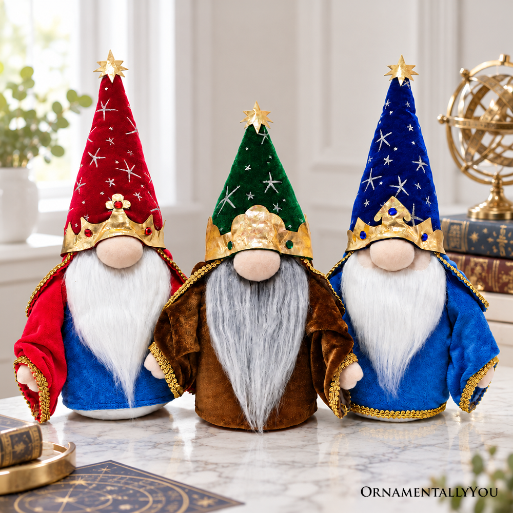 Christmas Magical Wizard Plush Gnome Set of 3, Whimsical 16" Holiday Decor with Stars and Crowns