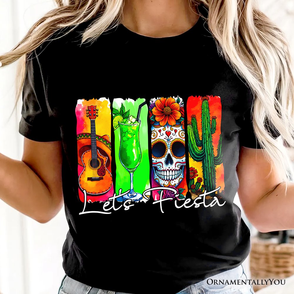 Cinco De Mayo Brushstroke Mexican T-Shirt, Let’s Fiesta Guitar Margarita Skull Cactus Tee T-Shirts OrnamentallyYou 