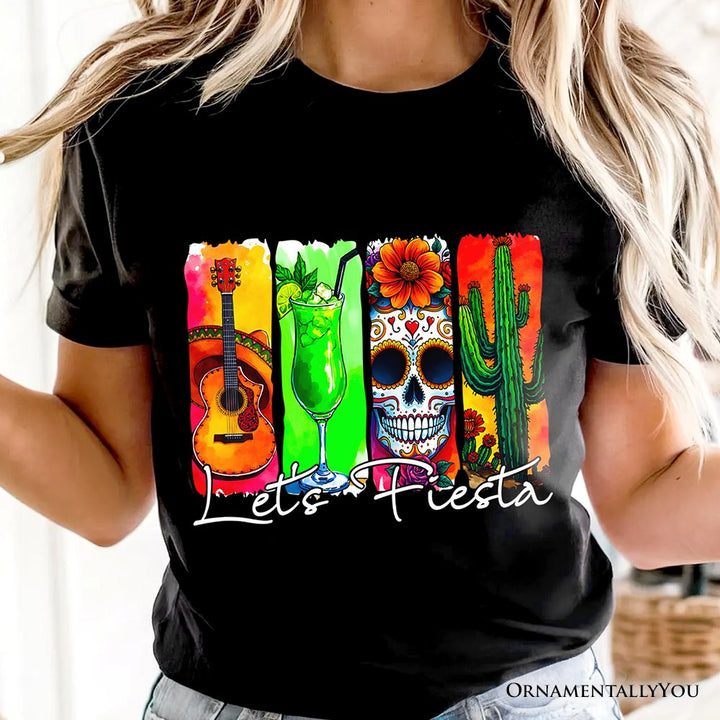 Cinco De Mayo Brushstroke Mexican T-Shirt, Let’s Fiesta Guitar Margarita Skull Cactus Tee T-Shirts OrnamentallyYou 