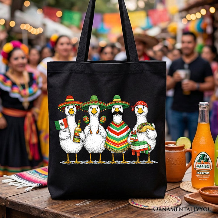 Cinco De Mayo Goose Mexican Tote Bag, Funny Fiesta Gift Shopper Tote Bag OrnamentallyYou Black 