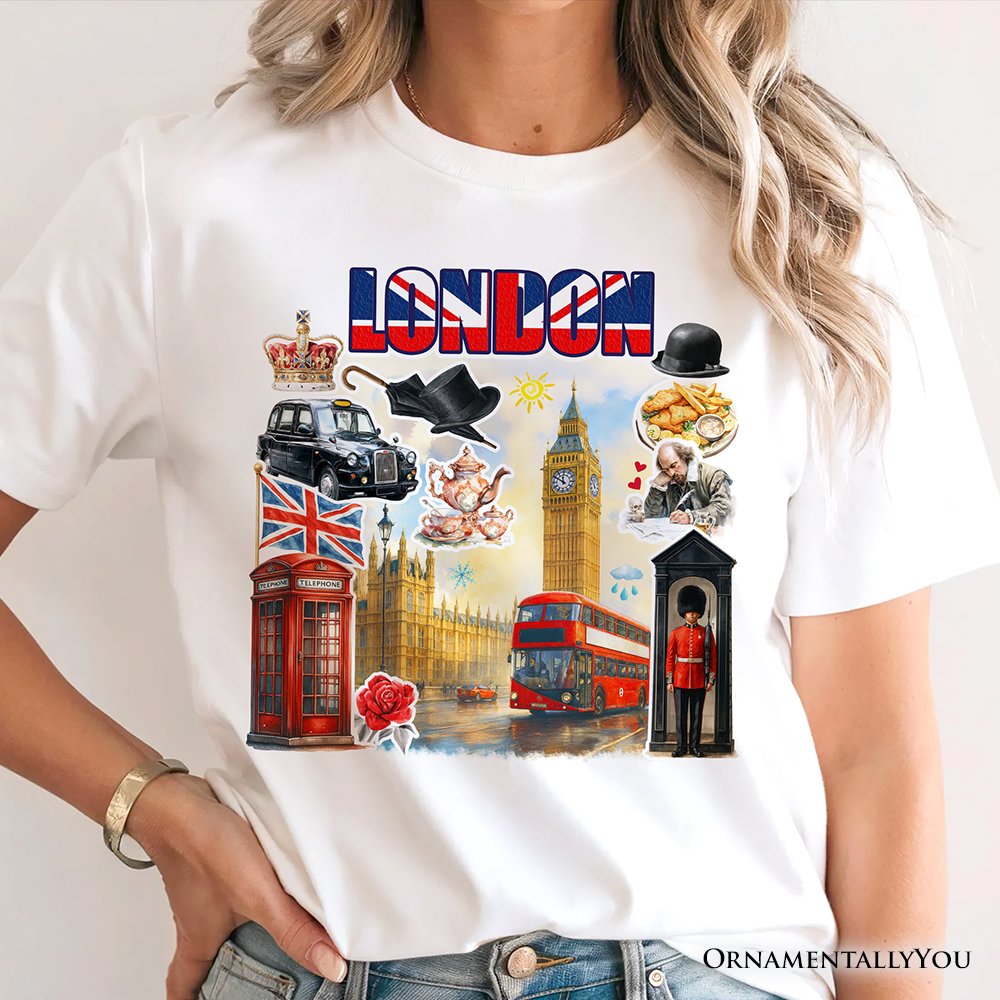 Classic London Artwork City Full of Landmarks T-Shirt, Vintage Tee and Souvenir of England T-Shirts OrnamentallyYou 