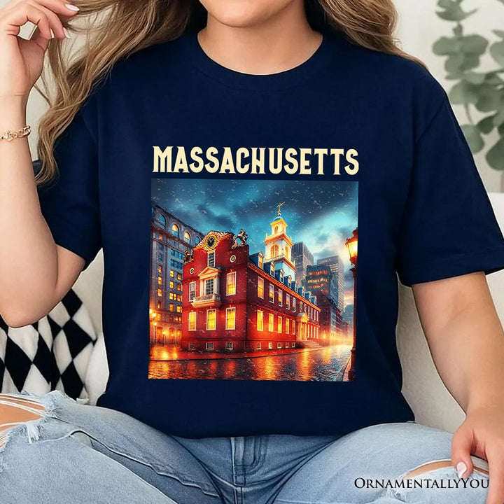 Classic Massachusetts State Old State House T-Shirt, Colonial Landmark Tee and Boston Travel Keepsake Souvenir T-Shirts OrnamentallyYou 