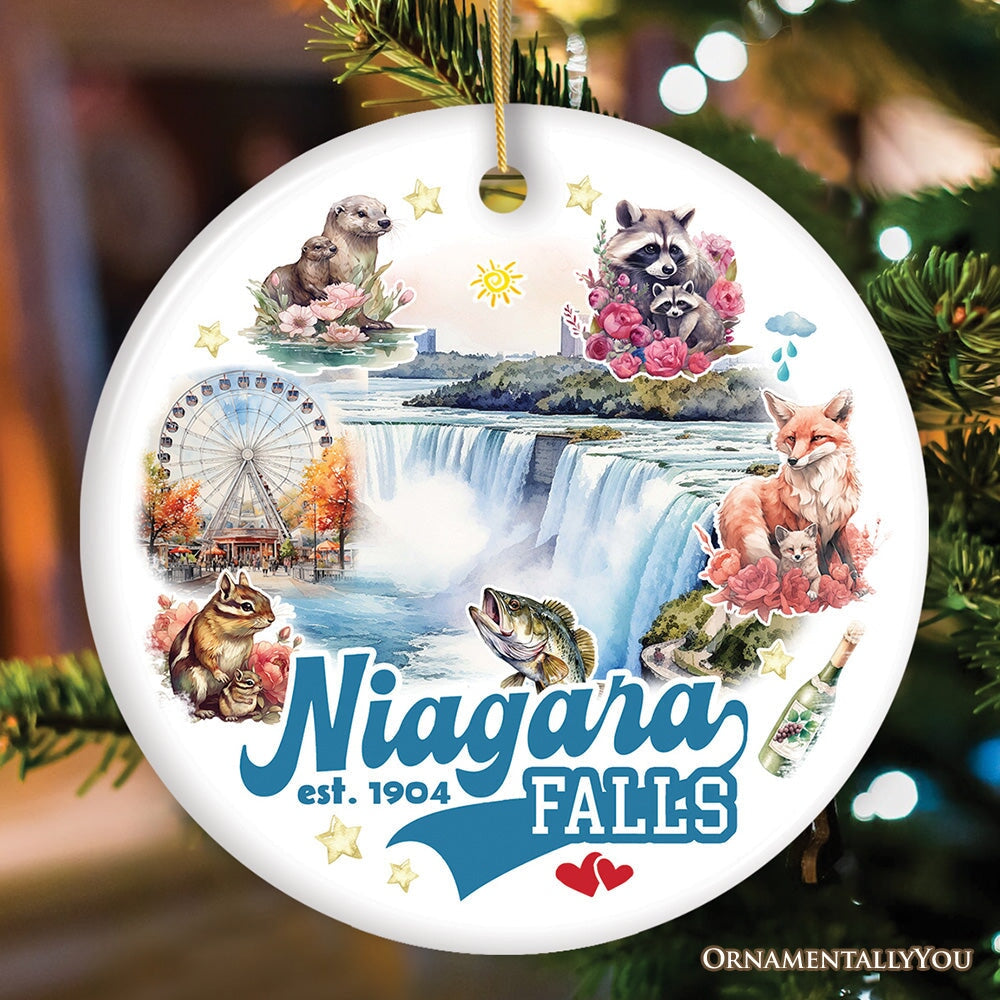Classically Artistic Niagara Falls Art Ornament, Canadian and New York Paradise Souvenir Ceramic Ornament OrnamentallyYou Circle 