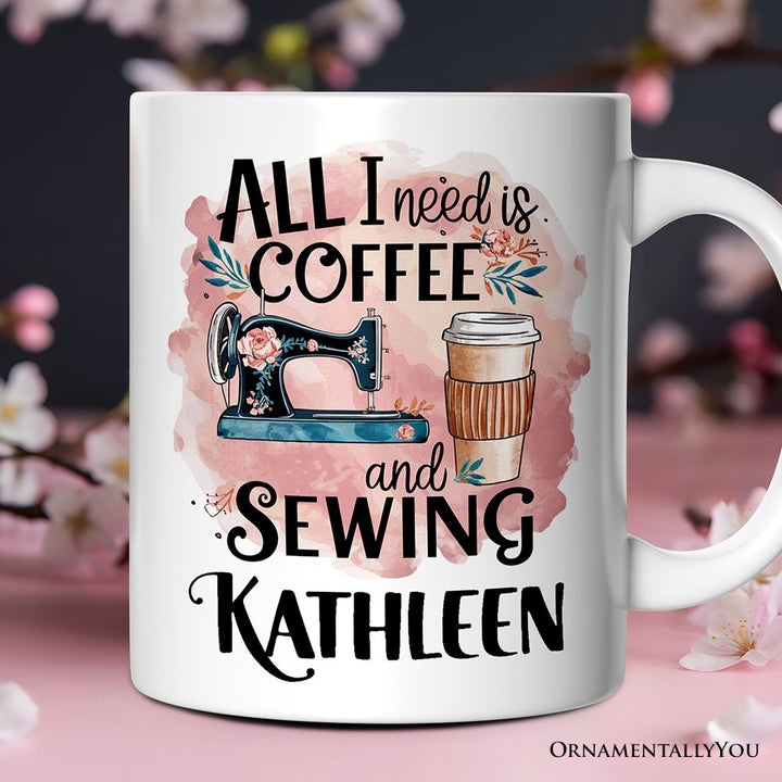 Coffee and Sewing Personalized Mug, Seamstress Gift With Custom Name Personalized Ceramic Mug OrnamentallyYou 12oz Mug Customized 