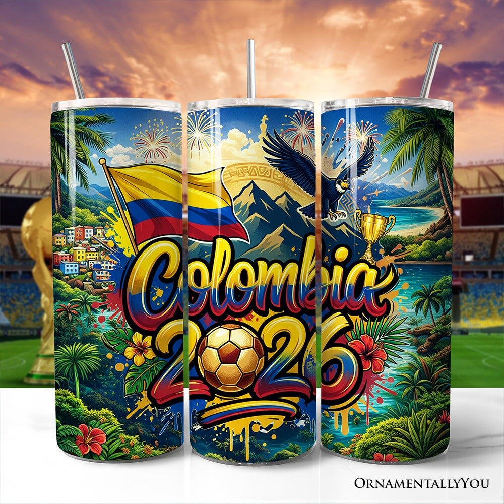 Colombia 2026 Soccer Cup Global Championship 20oz Tumbler With Lid and Stainless Steel Straw, Fans Football Gift Cup Tumbler OrnamentallyYou Non-Customized 