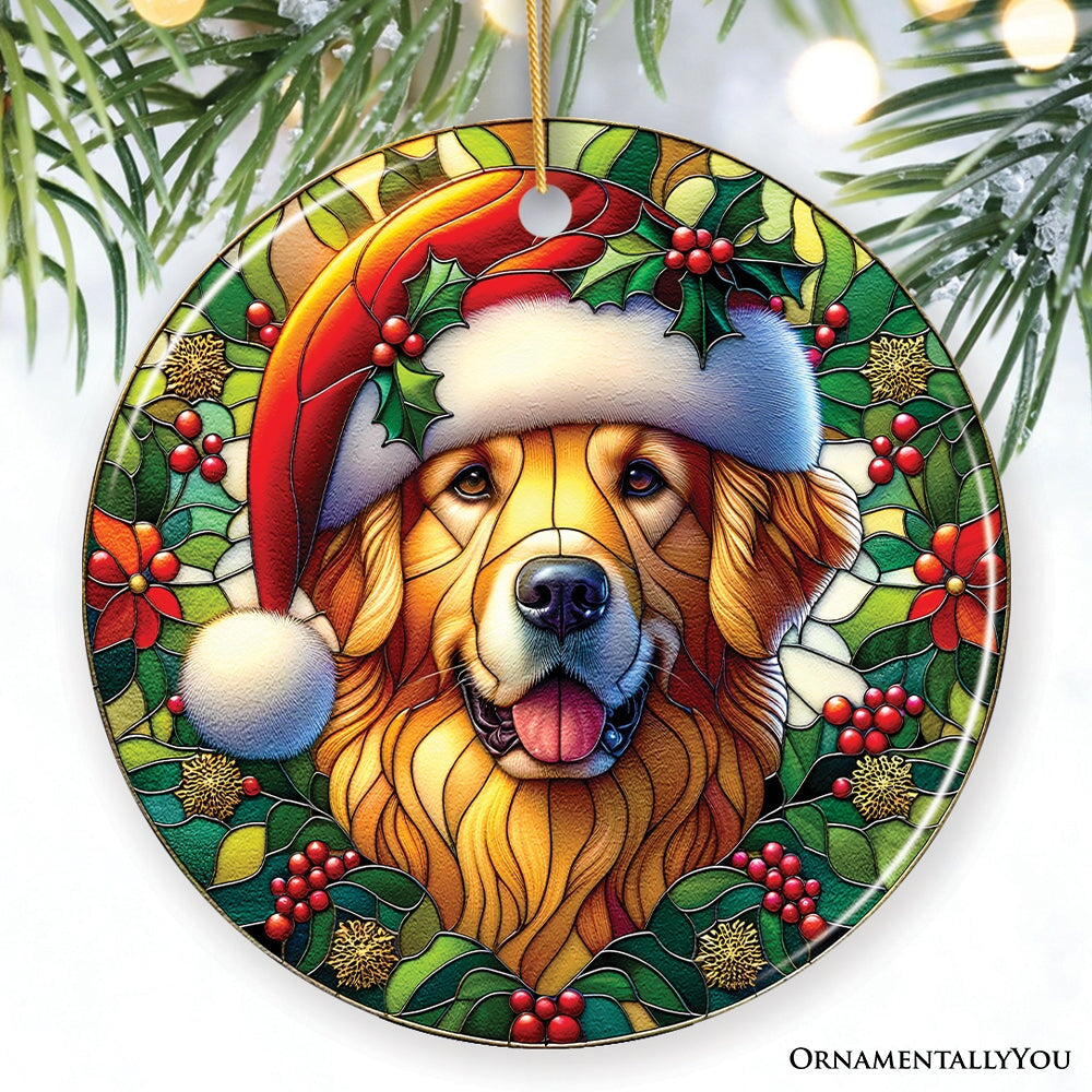 Colorful Golden Retriever Stained Glass Style Ceramic Ornament, Christmas Gift and Decor Ceramic Ornament OrnamentallyYou Circle 