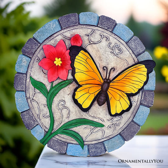Colorful Moments Bloom Stepping Stone, 9.5" Butterfly Garden Decorative Figurine Resin Statues OrnamentallyYou 