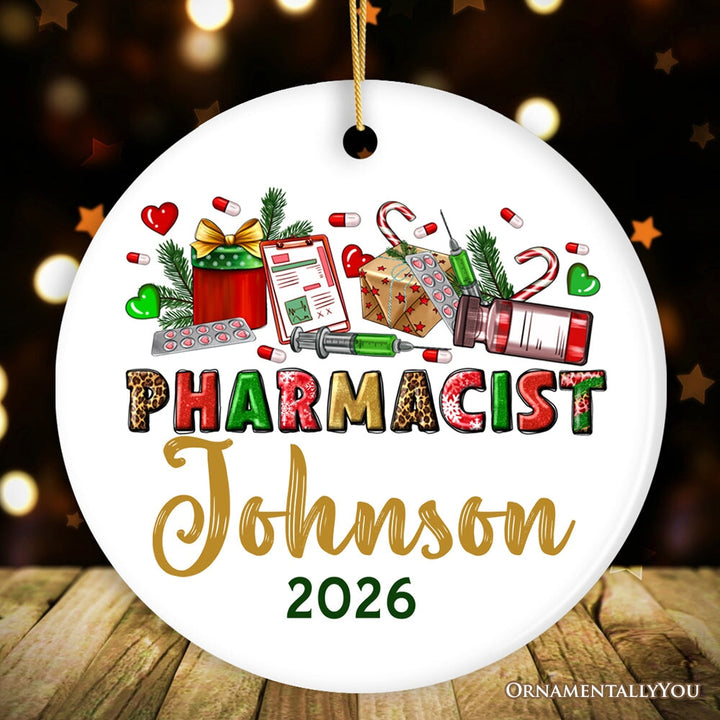 Colorful Pharmacist Appreciation Personalized Christmas Ornament, Custom Pharmacy Gift Ceramic Ornament OrnamentallyYou Circle 