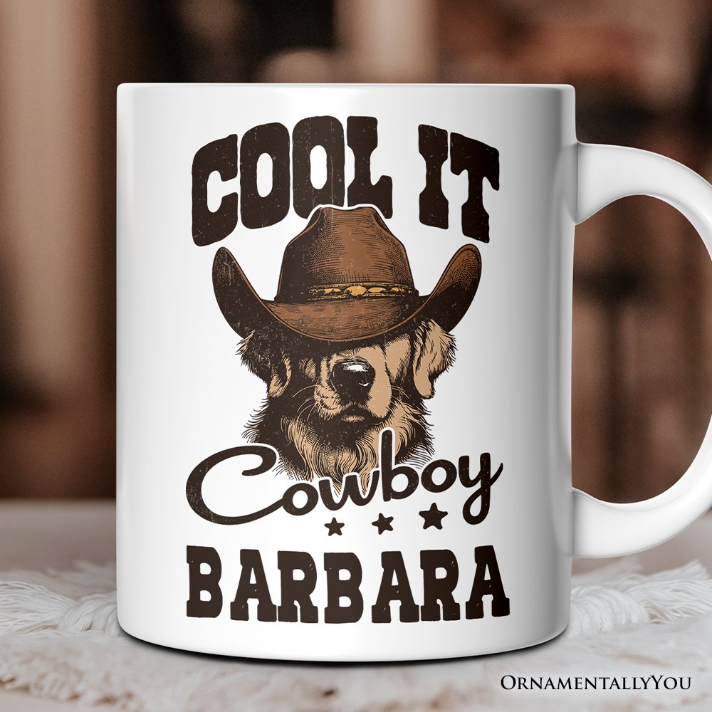 Cool It Cowboy Personalized Mug, Retro Western Golden Retriever Country Lovers Gift With Custom Name Personalized Ceramic Mug OrnamentallyYou 12oz Mug Customized 