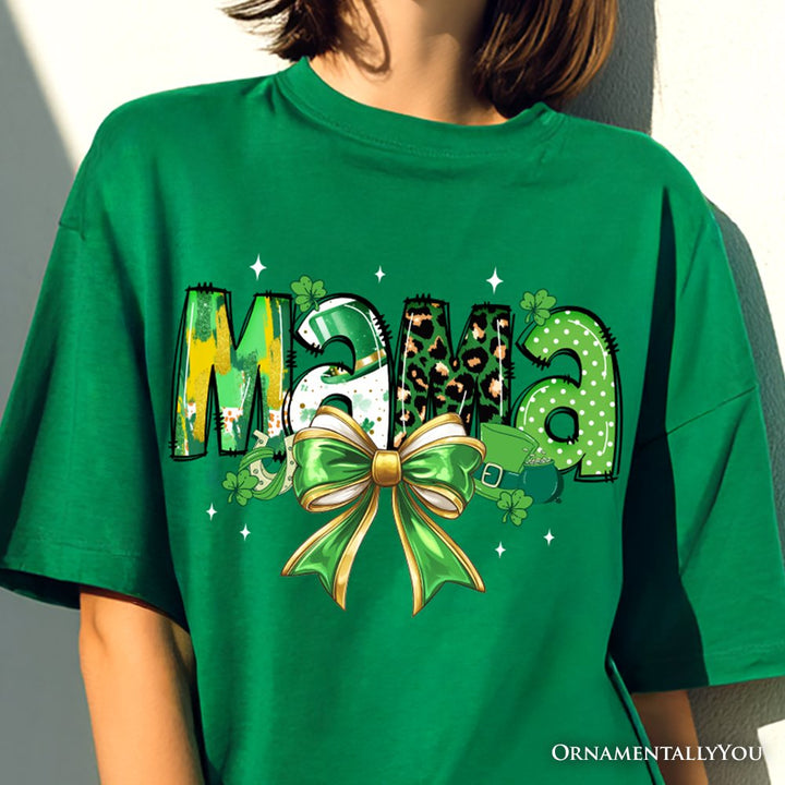 Coquette Mama Bow St Patrick’s Day T-Shirt, Green Lucky Shamrock Clover Tee T-Shirts OrnamentallyYou 