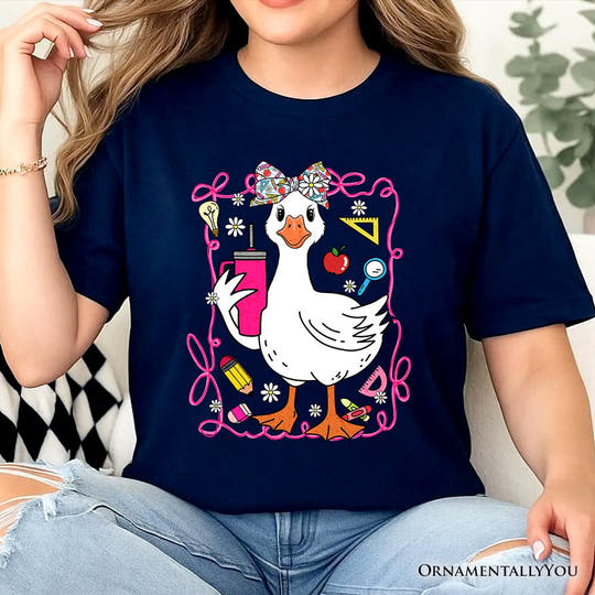 Coquette Teacher Goose T-Shirt, Funny Classroom Tee for Educators T-Shirts OrnamentallyYou 