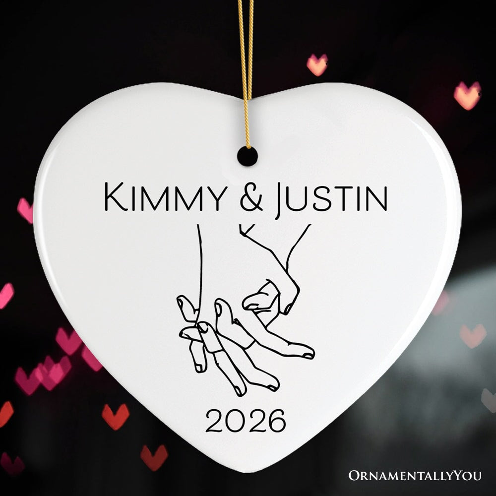 Couple Hand In Hand Outline Personalized Ornament, Custom Name Valentine's Day Gift Ceramic Ornament OrnamentallyYou Heart 