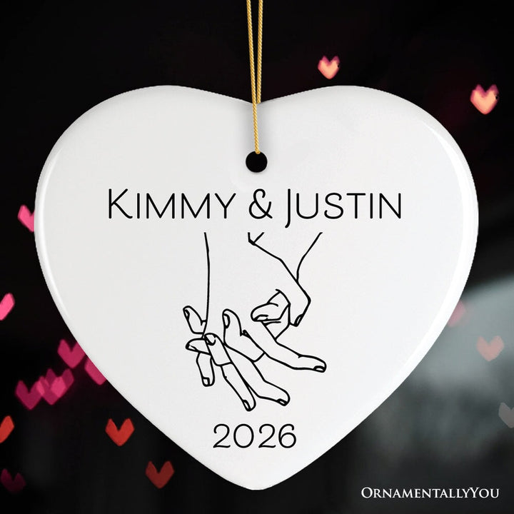 Couple Hand In Hand Outline Personalized Ornament, Custom Name Valentine's Day Gift Ceramic Ornament OrnamentallyYou Heart 