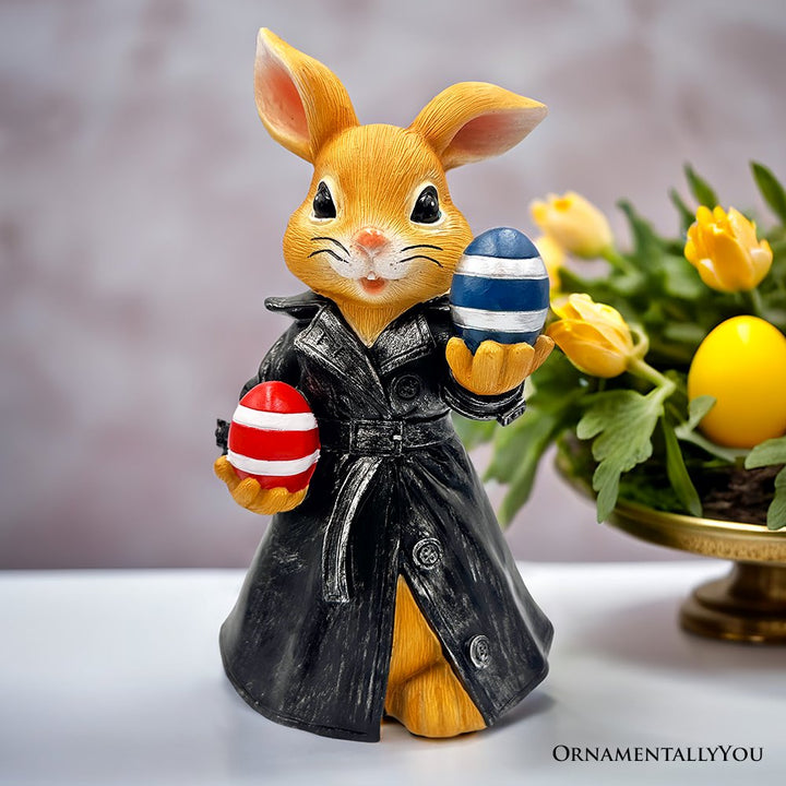 (Pre-Order) Covert Carrot Collector Funny Bunny Agent Figurine, 7" Dueling Easter Rabbit Garden Statue Resin Statues OrnamentallyYou 