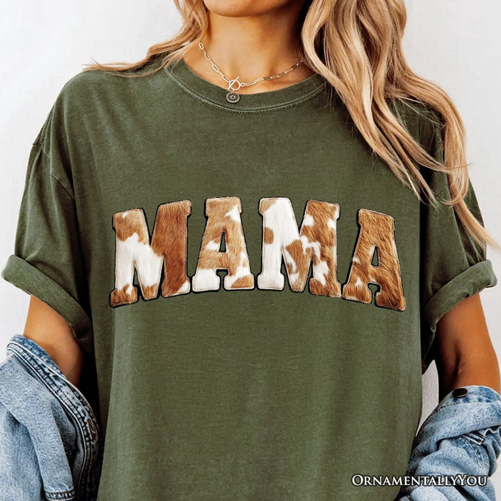 Cow Print Mama Western T-Shirt, Faux Cowhide Mom Tee T-Shirts OrnamentallyYou 