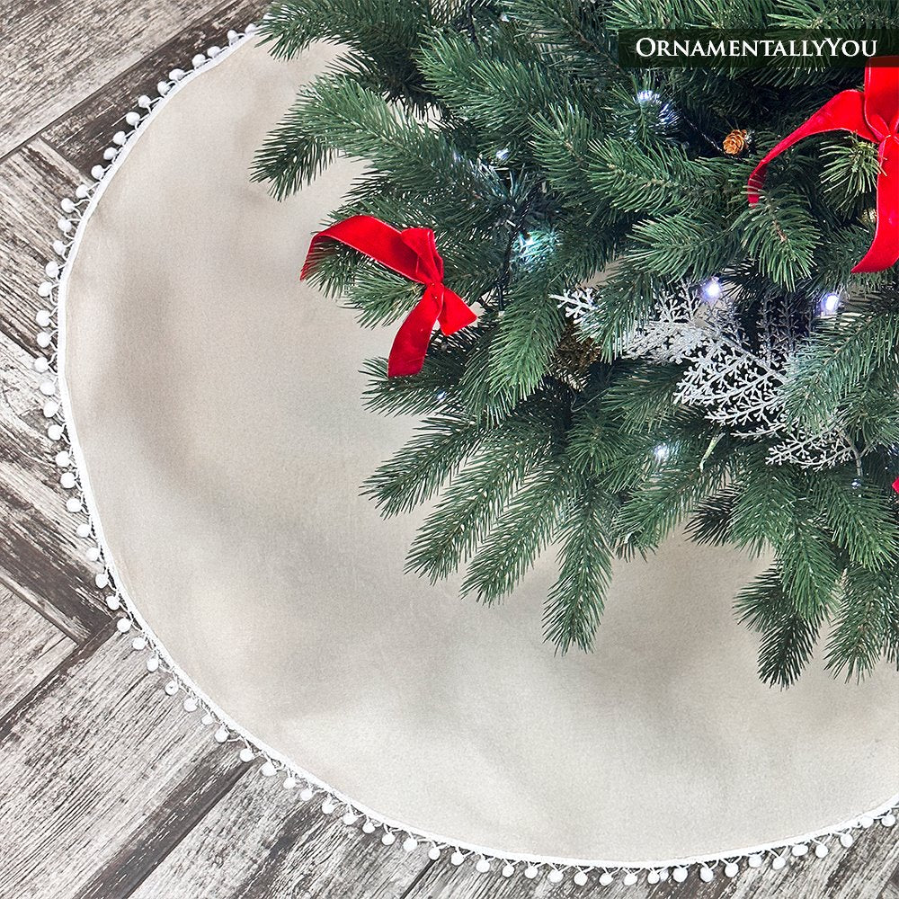 Cream Colored Pom Pom Christmas Tree Skirt Tree Skirt Nantong Prince Home Fashion Co., Ltd. 48 Inches 