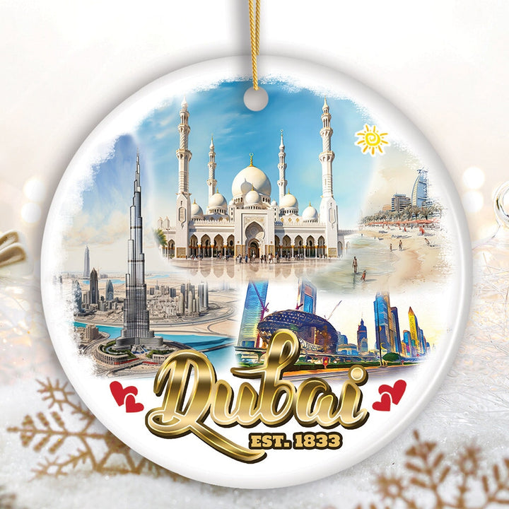 Creative Dubai Modern Heritage Holiday Decoration, Memorable Memento and Present Ceramic Ornament OrnamentallyYou Circle 