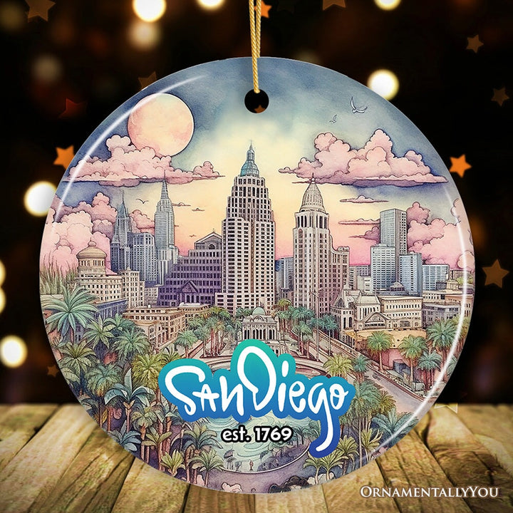 Creative San Diego Holiday Decoration, Memorable Memento and Present Ceramic Ornament OrnamentallyYou Circle 