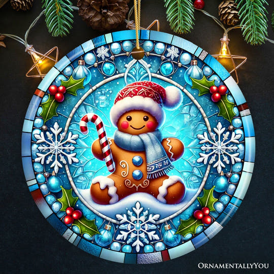 Crystal Snow Gingerbread Man Ornament, Magical Gift and Decor for Christmas Tree Ceramic Ornament OrnamentallyYou Circle 