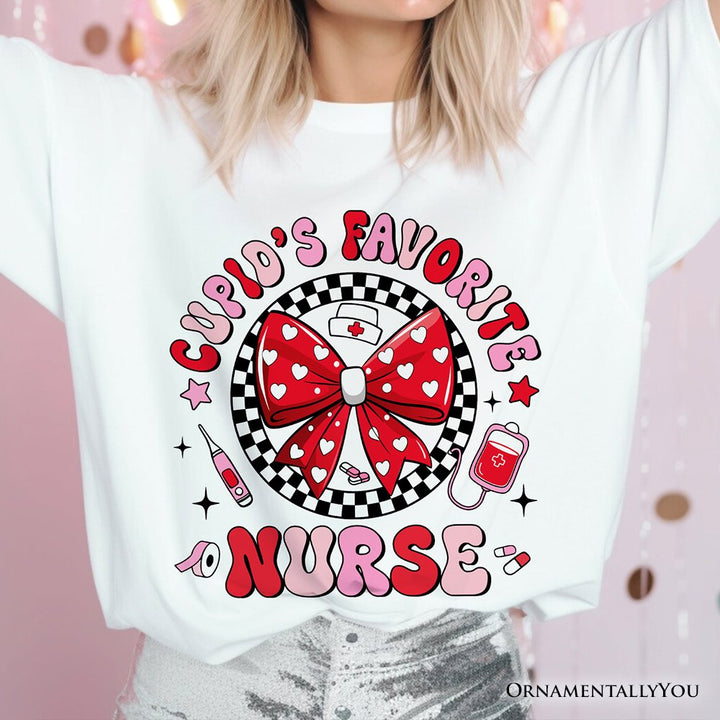 Cupid's Favorite Nurse Coquette Bow T-Shirt, Cute Valentine Nurse Tee T-Shirts OrnamentallyYou 
