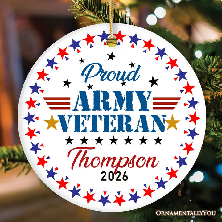 Custom Army Veteran Name and Date Ornament, Military Appreciation Gift Ceramic Ornament OrnamentallyYou Circle 