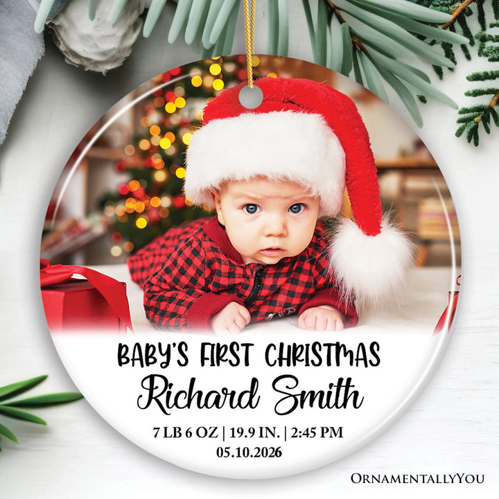 Custom Photo Baby’s First Christmas Tree Ornament, Newborn Size and Weight
