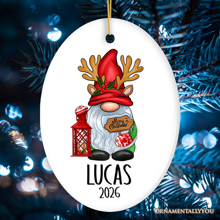 Customized Winter Antler Gnome Christmas Ornament