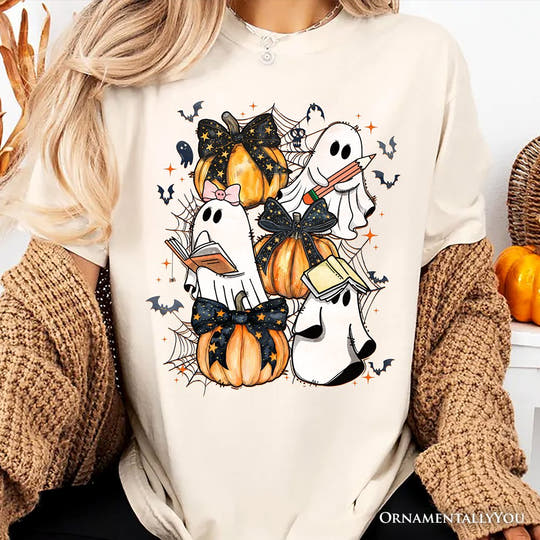 Cute Ghost Teacher Halloween T-Shirt, Retro Boo Spooky School Tee T-Shirts OrnamentallyYou 