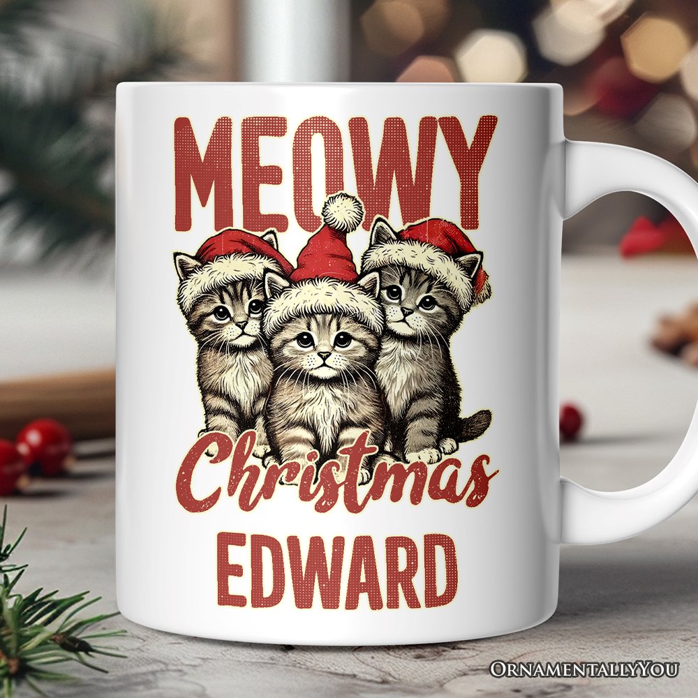 Cute Meowy Christmas Personalized Mug, Baby Cat Lover Gift with Custom Name Personalized Ceramic Mug OrnamentallyYou 12oz Mug Customized 