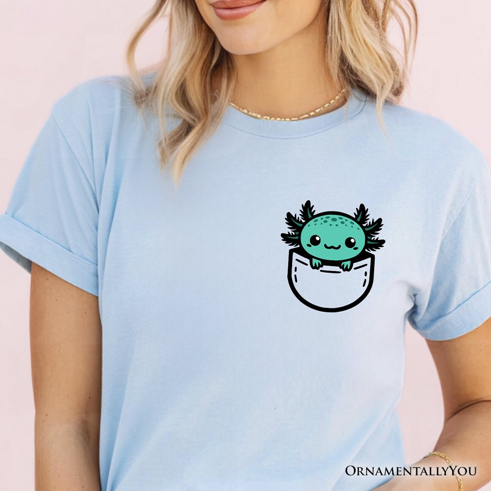 Cute Pocket Green Axolotl T-Shirt, Salamander Animal Tee T-Shirts OrnamentallyYou 