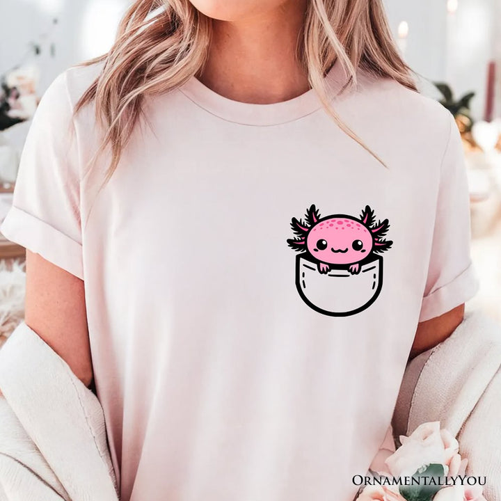 Cute Pocket Pink Axolotl T-Shirt, Salamander Animal Tee T-Shirts OrnamentallyYou 