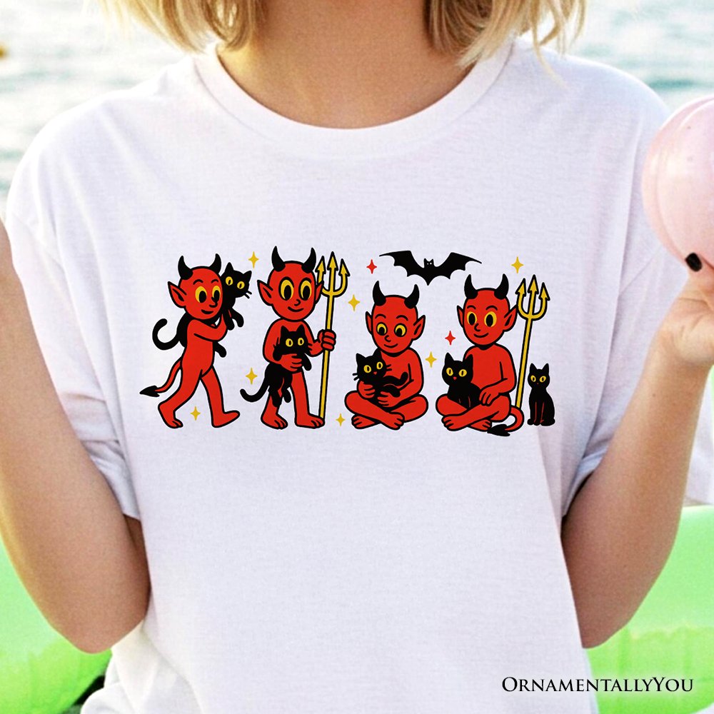 Cute Red Devils and Cats T-Shirt, Vintage Halloween Tee T-Shirts OrnamentallyYou 
