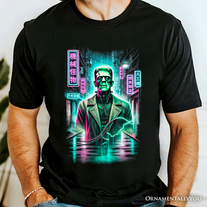 Cyberpunk Frankenstein T‑Shirt, Neon Halloween Monster Tee