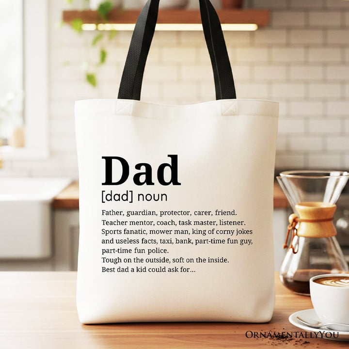 Dad Definition Canvas Tote Bag, Funny Fathers Day Gift Shopper Tote Bag OrnamentallyYou Black Handle 