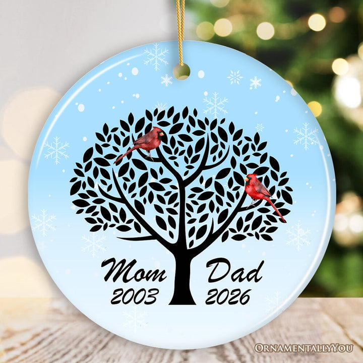 Dad and Mom Cardinals in The Tree Personalized Ornament Ceramic Ornament OrnamentallyYou Circle 