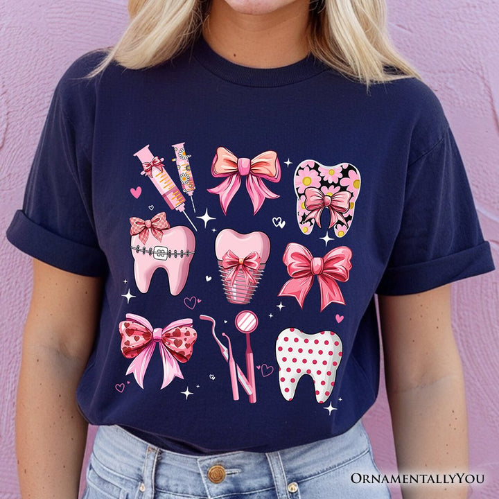 Dental Squad Coquette T-Shirt, Pink Teeth Dentist Life Bow Tee T-Shirts OrnamentallyYou 