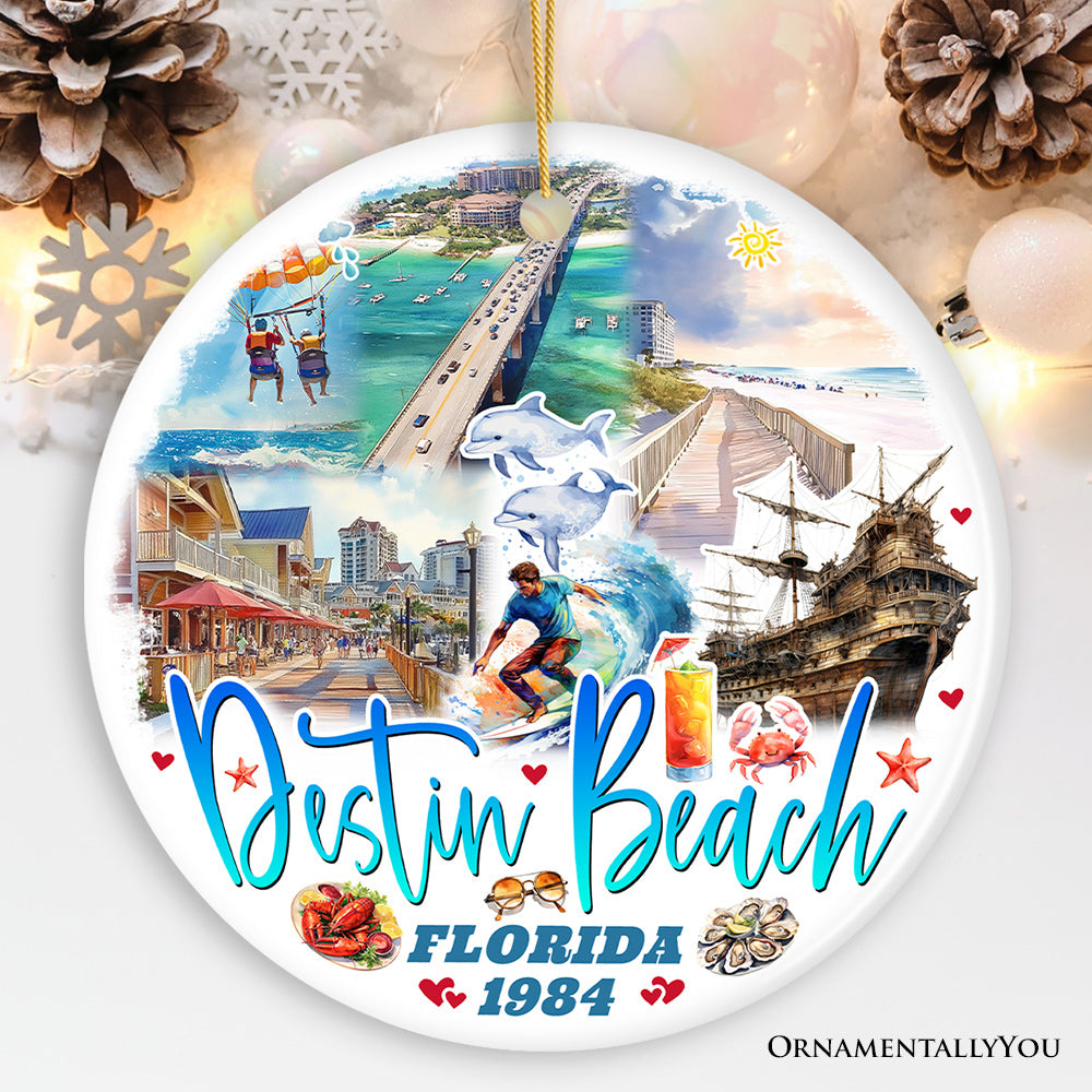 Destin Beach Florida Coastal Vacation Paradise Christmas Ornament, Emerald Coast Souvenir