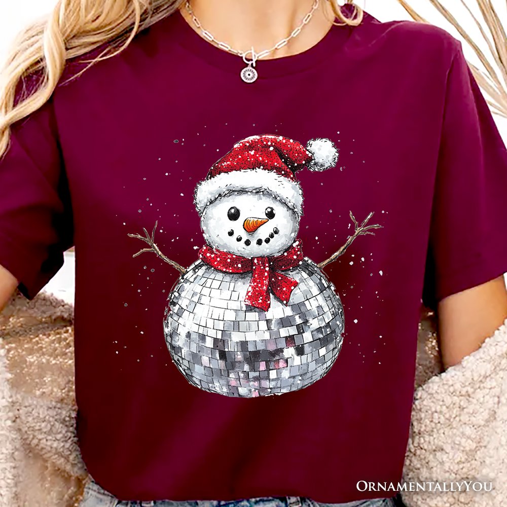 Disco Snowman Christmas T‑Shirt, Retro Holiday Tee for Dancers T-Shirts OrnamentallyYou 