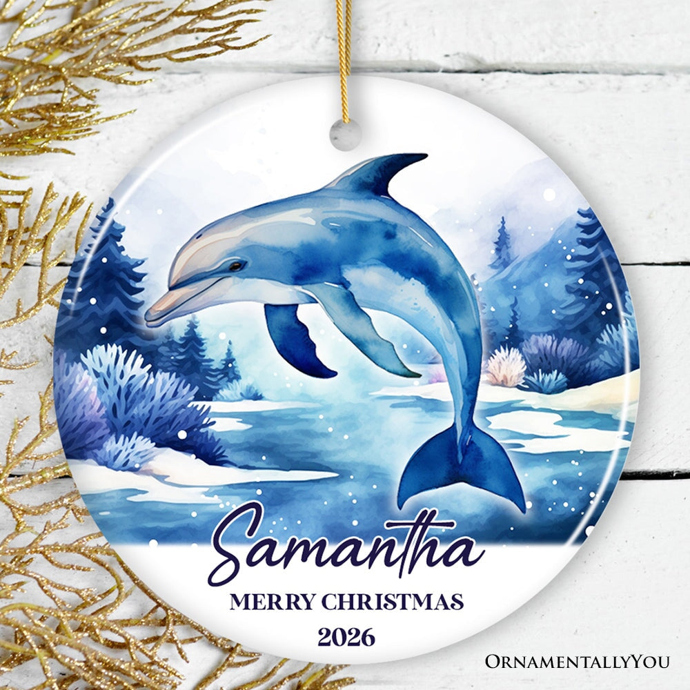 Dolphin Personalized Ornament, Festive Christmas Gift With Custom Name and Date Ceramic Ornament OrnamentallyYou Circle 