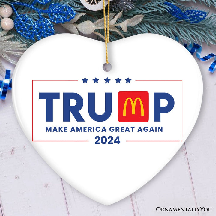 Donald Trump MAGA Golden Arches Ornament, 2024 Election Keepsake Gift Ceramic Ornament OrnamentallyYou Heart 