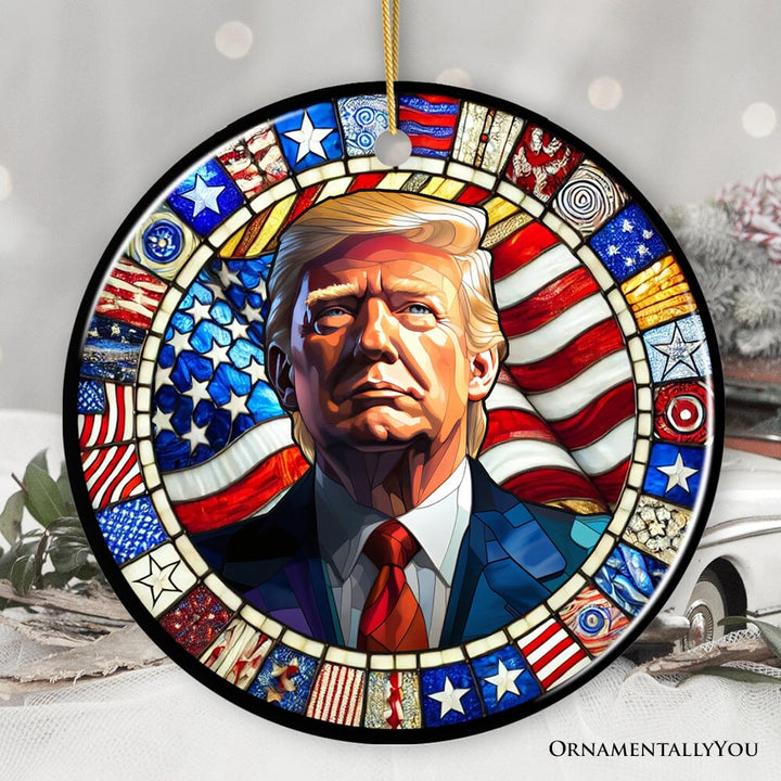 Donald Trump in Stained Glass Style Ornament, 2024 Election Support Christmas Gift OrnamentallyYou Circle 