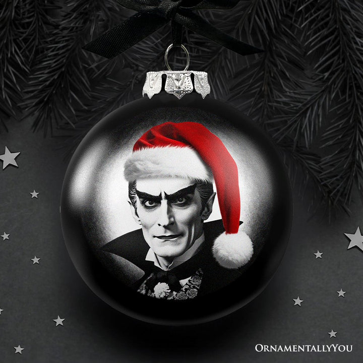 (Pre-Order) Dracula Spooky Christmas Portrait Glass Ornament, Black Horror Halloween Tree Decoration Round Glass Ball Ornament OrnamentallyYou 